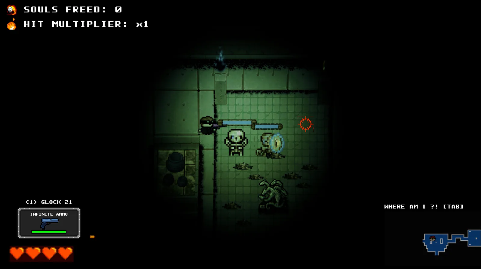 Descent Into Madness dungeon gameplay with enemies, loot, and interface elements
