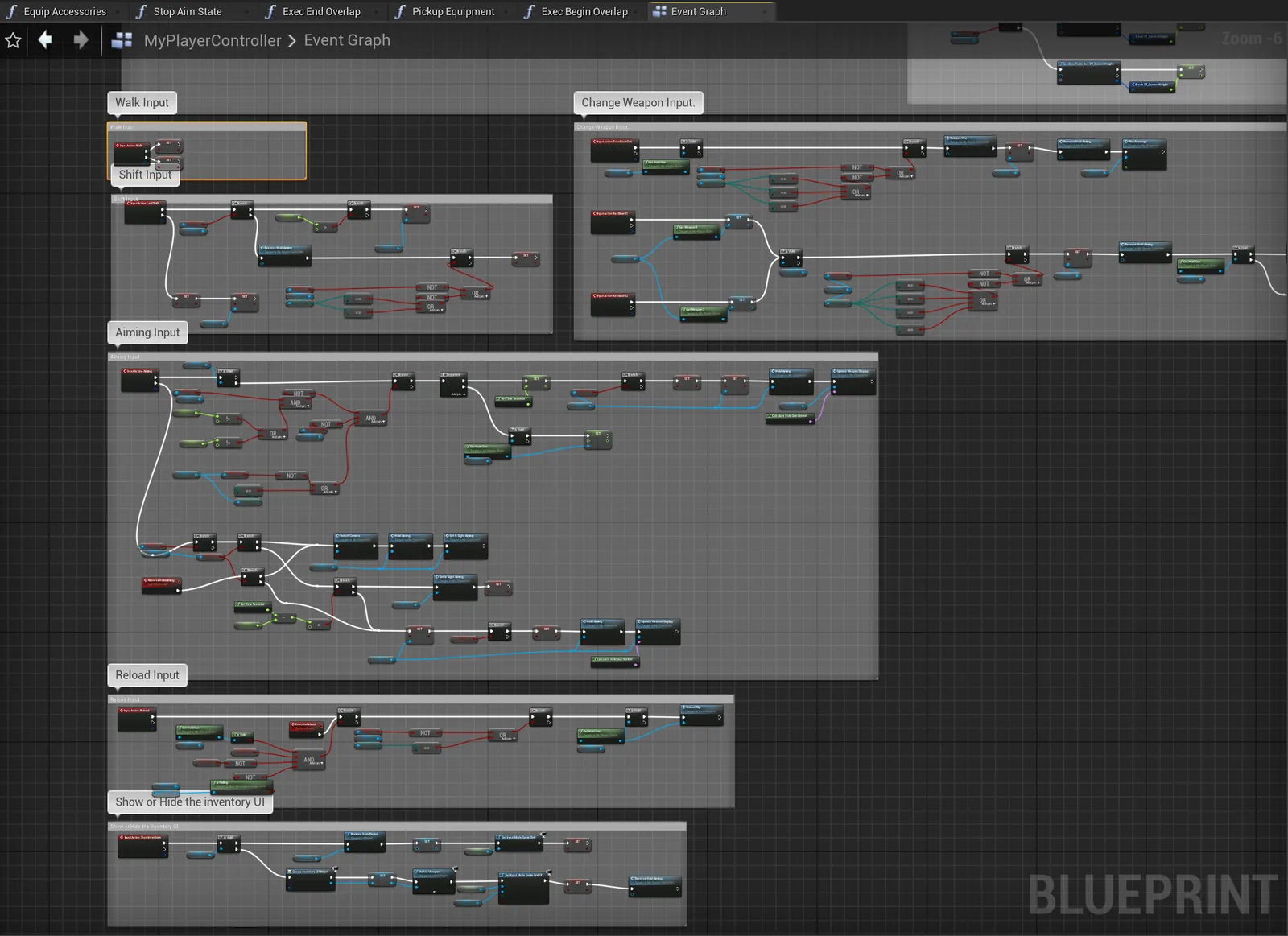 Blueprint graph from the Unreal battle royale systems prototype