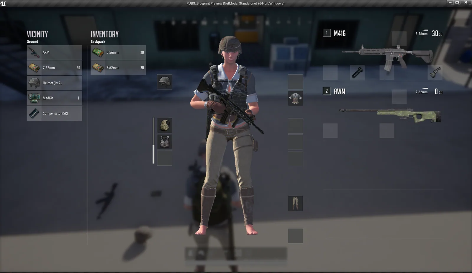 Unreal Engine prototype inventory, equipment, and weapon interface